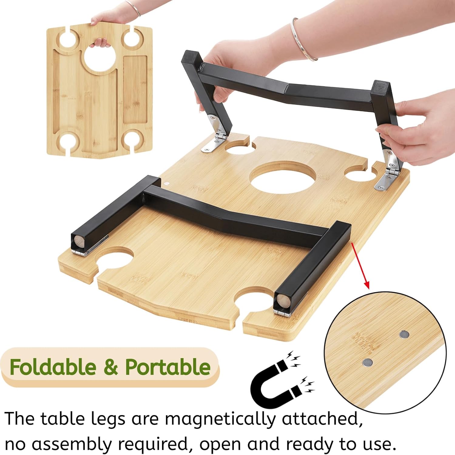 Youeon Portable Wine Picnic Table with Glass Holder, Foldable Durable Picnic Charcuterie Board, Small Wine Table Snack & Cheese Tray for Picnic, Beach, Camp, Park, Wine Lover Gift