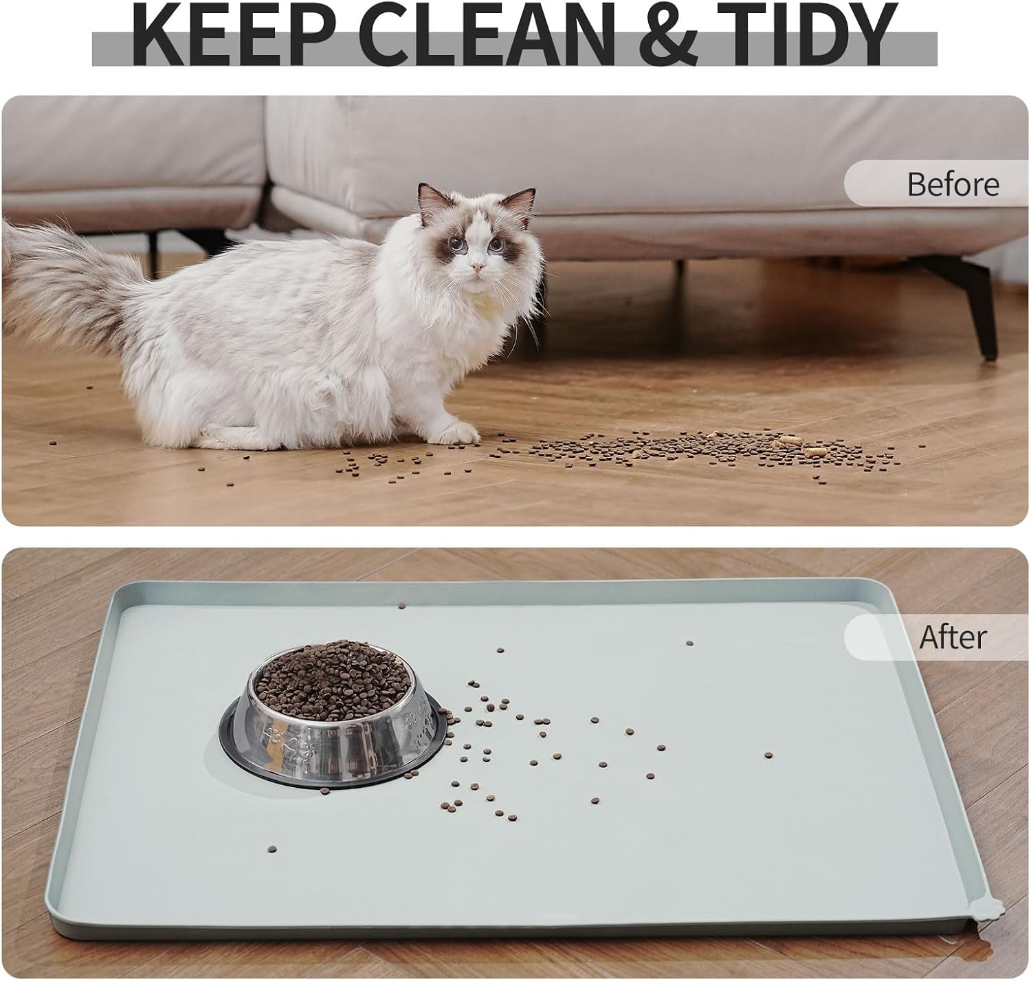 Reopet Waterproof Pet Feeding Mat, Non-Slip Silicone Placemats for Dog Cat Food and Water Bowl, High Raised Edges to Prevent Spills and Protect Floors
