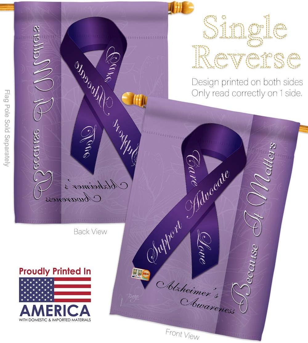 Alzheimers House Flag Support Awareness Inspirational Survivor Ribbon Prevention Cancer Autism Breast BLM Small Decorative Gift Yard Banner Made In USA 28 X 40