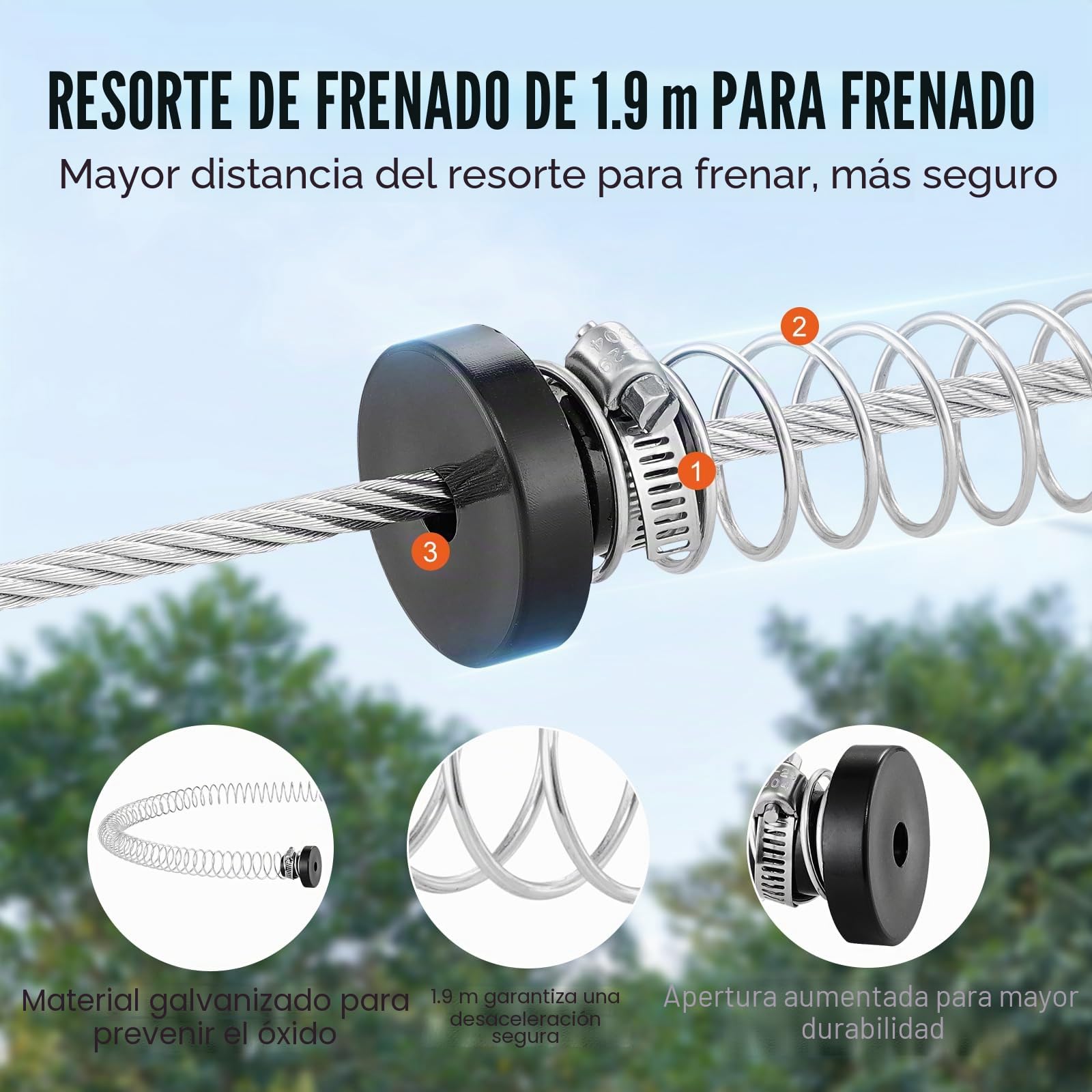 VEVOR Kit de Tirolesa de 36,6 m Carga de 150 kg, Fácil Configuración con Cinturón de Freno de Resorte y Arnés de Seguridad, para Jardín, Patio Trasero (Solo para Adolescentes, No Apto para Adultos)