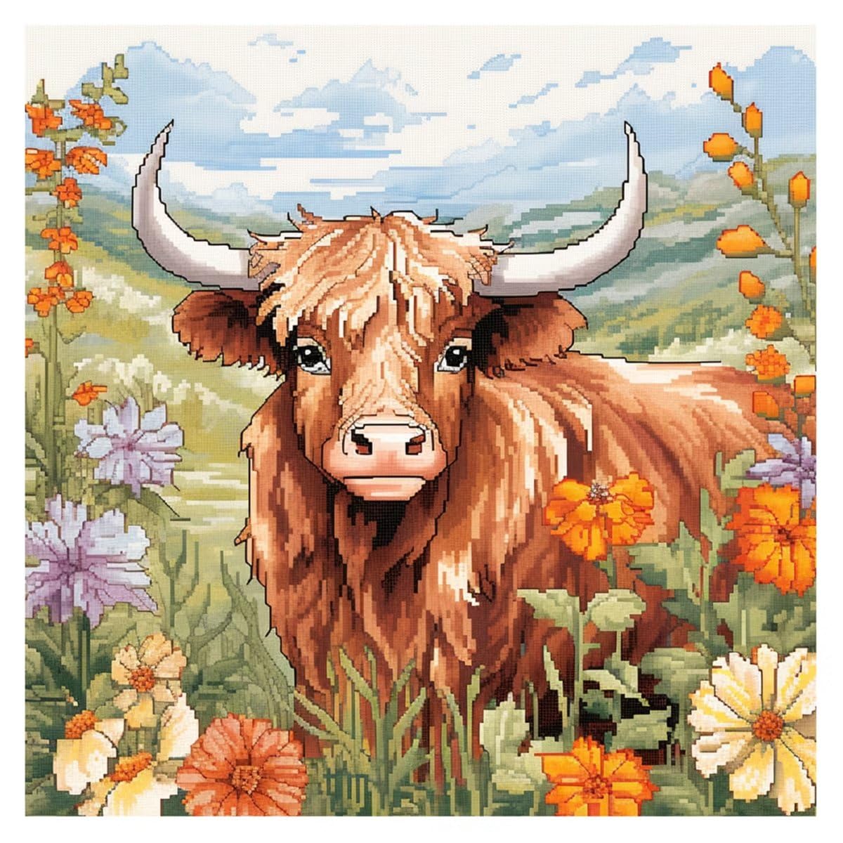 51buyoutgo Cow Cross Stitch Kits, 11 Ct Count Funny Pre Printed Counted Stamped Cross Stitch Embroidery Needlepoint Patterns Kits for Beginners Adults, Easy Advanced Animal Crossstitch Crossstitching