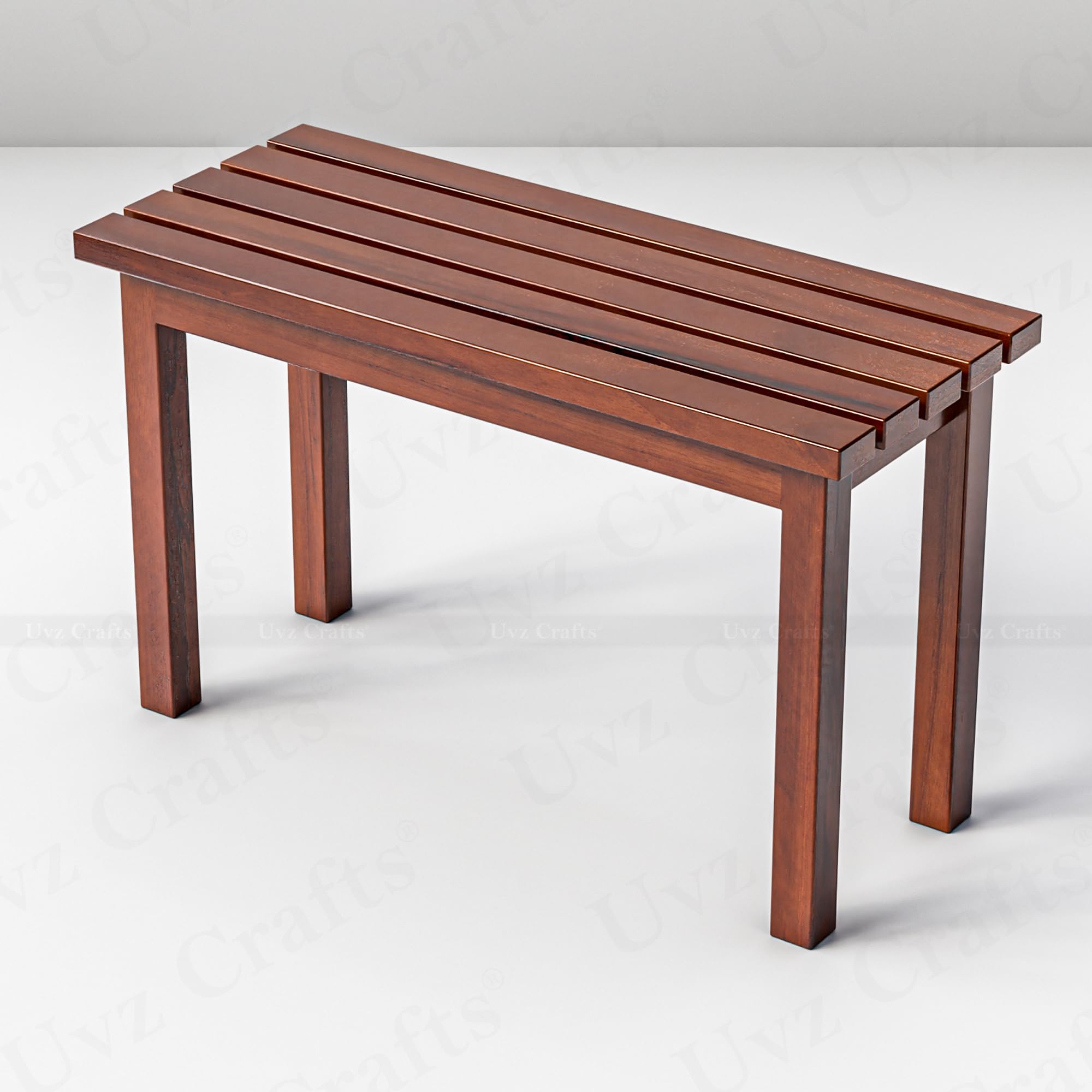 Solid Teak Wood Wooden Sitting Bench for Home & Living Room | 2 Seater Wooden Bench | Walnut Finish | 28.5 x 12 x 18 Inch (Bench Teak)-image-28