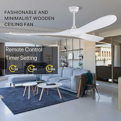 Miniatura 5 de YKXONFA Ventilador de techo de madera de 70 pulgadas sin luz, ventiladores de techo con 3 aspas y varillas inferiores, 6 velocidades, motor de CC,