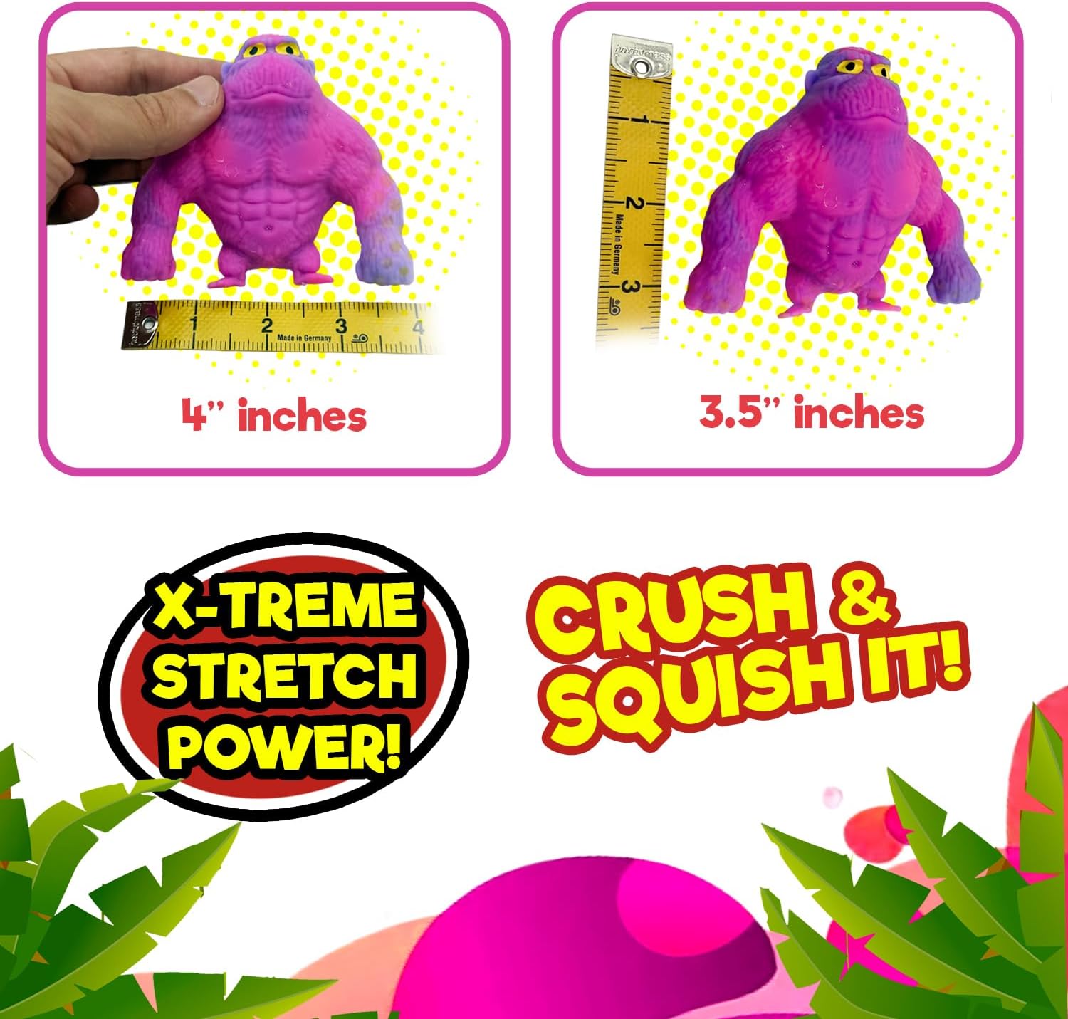 JA-RU Mighty Ape Squishy Toy (Pack of 3). Extreme Stretch Power. Crush & Squish Gorilla. Squishy, Squeezable, Stress Relief, Fidget, Party Favor, Classroom Prize. Assorted Colors 5651-3