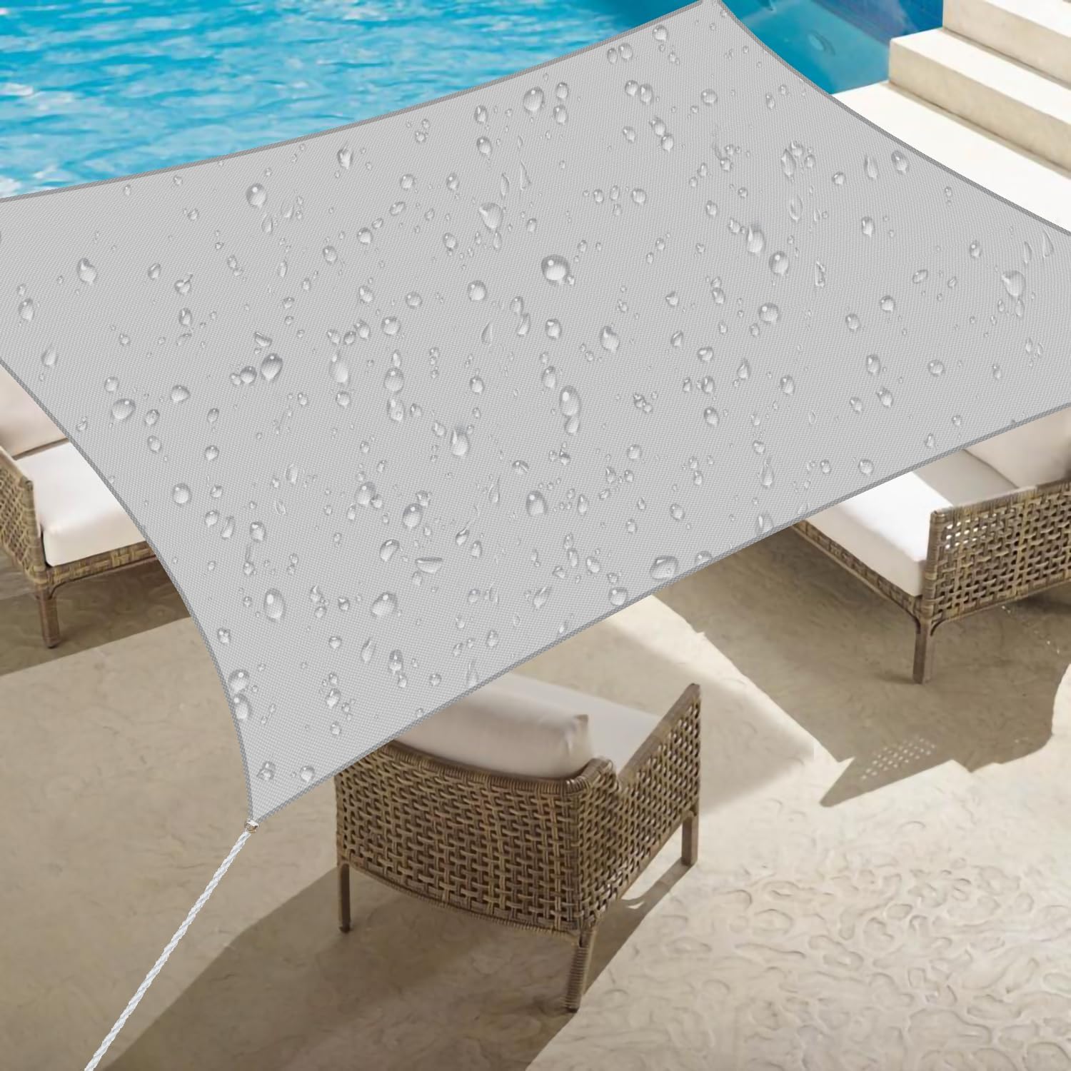 SunnyRoyal Grey 10'x13' Waterproof Sun Shade Sail for Patio Rectangle UV Block Sunshade Canopy Awning Shade Cloth for Outdoor Garden Backyard Swimming Pool