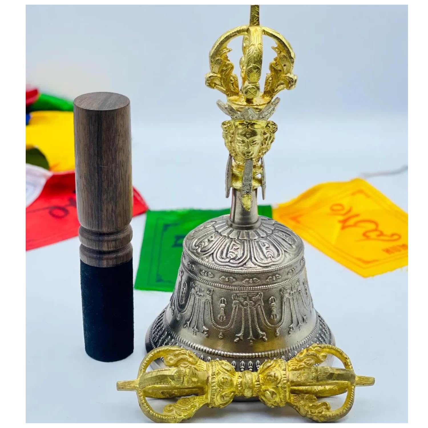 The Healing Store Campana tibetana con vajra, campana buddista fatta a mano per spirituale, 7 metalli, per meditazione, bilanciamento dei chakra, decorazione per la casa, meditazione, yoga, relax
