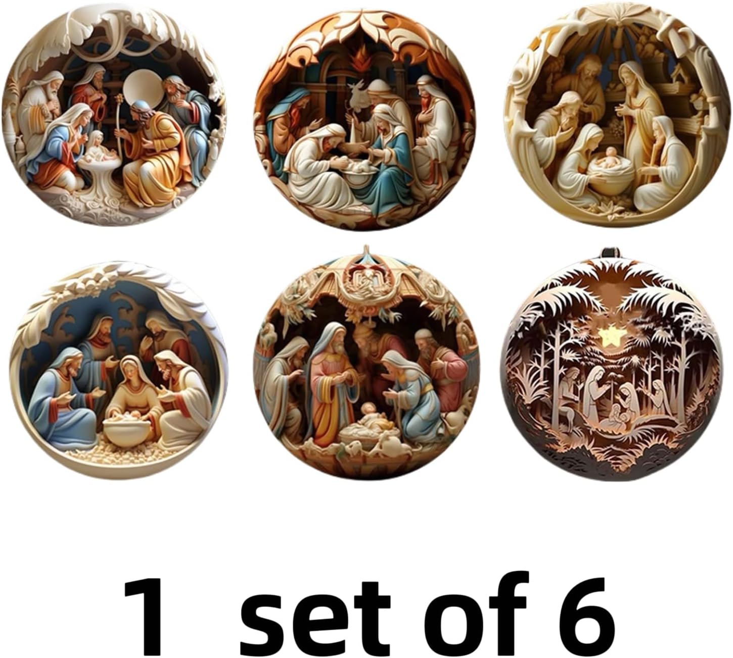 6pcs Christmas Nativity Scene Ornaments, 3D Acrylic Christmas Tree Nativity Scene Hanging Ornaments,The Birth of Jesus Decor,Religious Gifts for Christian & Family (A-6pcs) - Image 2