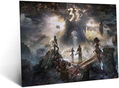 Displate Metal Poster Clair Obscur Expedition 33 Heroes Fates L | Wall-safe magnetic mounting, no drilling or tools. Easy to mount, artwork, wall decor home living room, bedrooms, offices.
