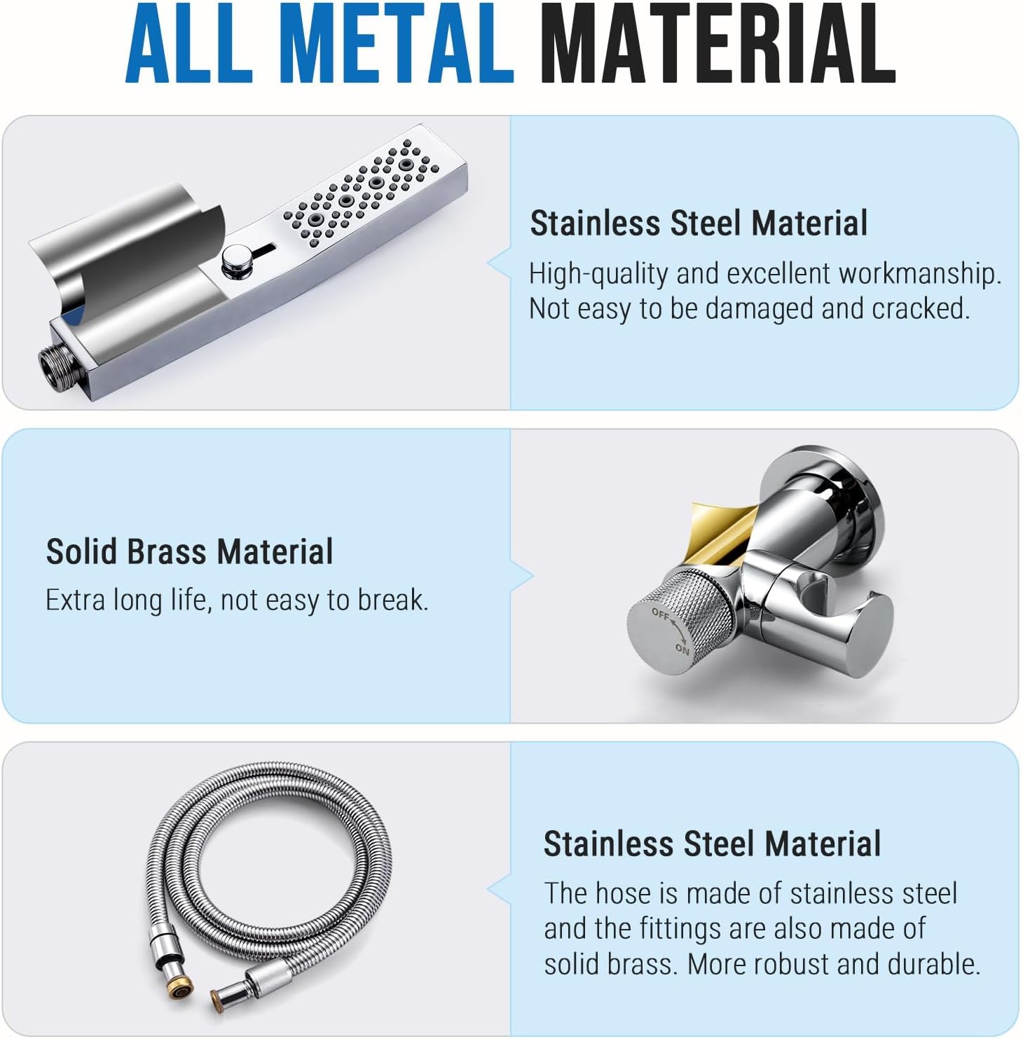 G-Promise All Metal 3-Function Handheld Shower Wand image 5