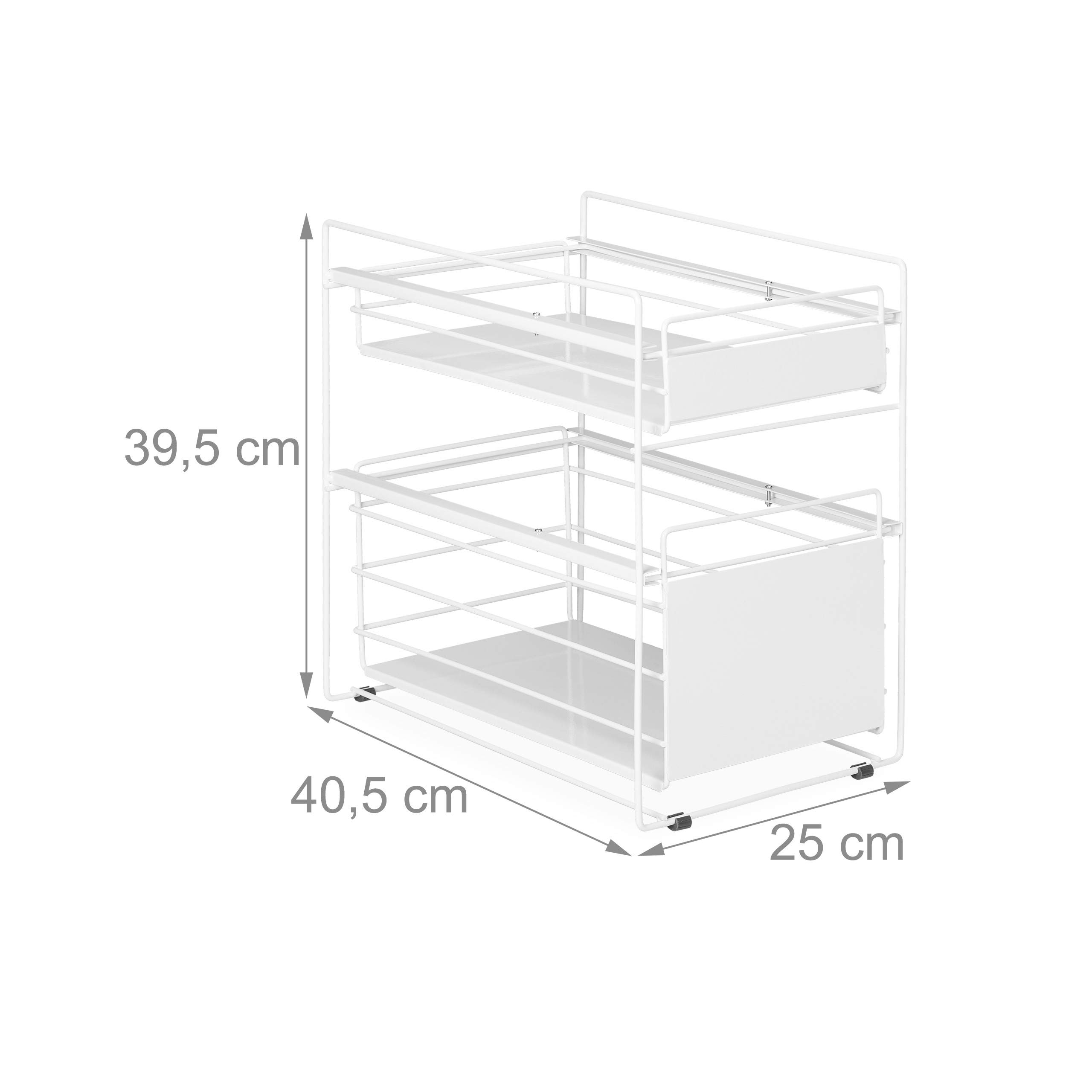 Relaxdays Organizador de cocina, 2 Cestas, Estantería extraíble Cocina y Baño, 39,5x25x40,5 cm, Color Blanco