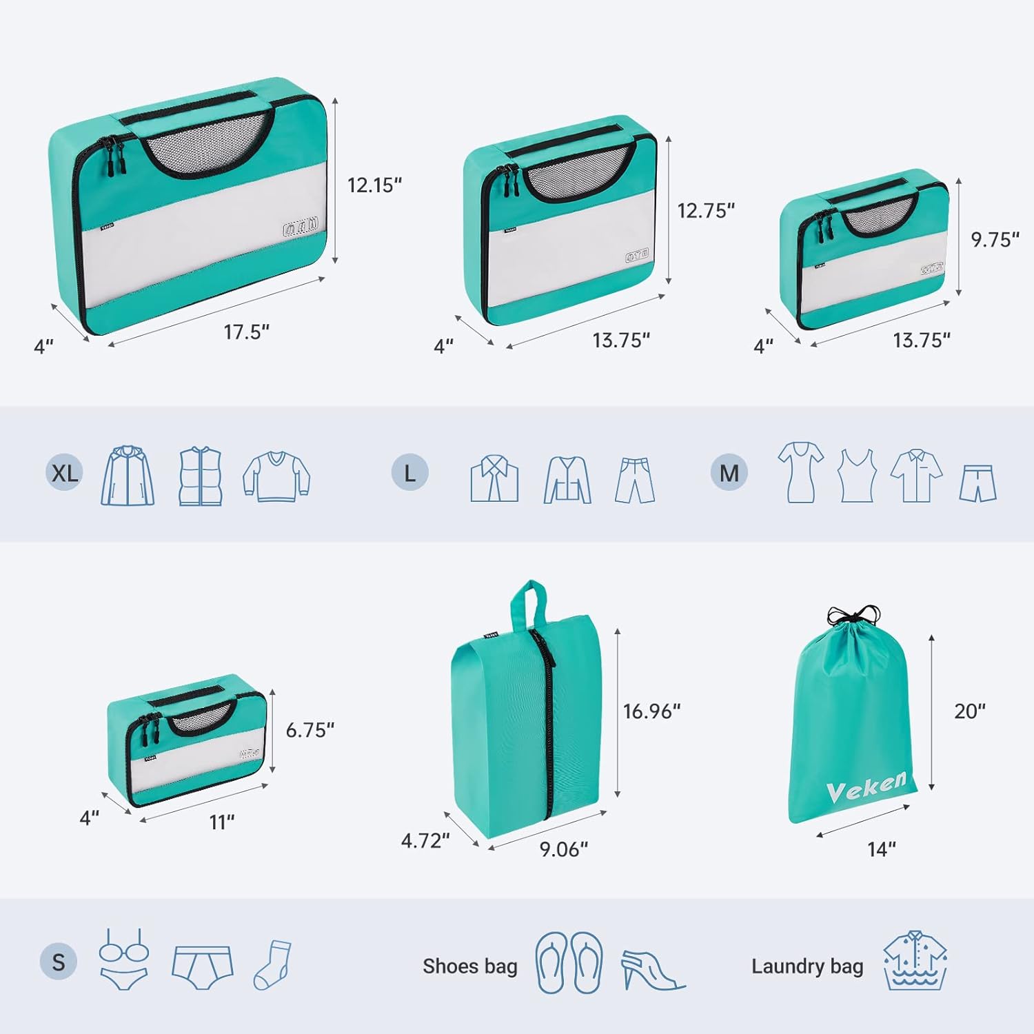  | Veken 6 Set Packing Cubes, Essential Luggage Organizers for Travel Accessories Black | Packing Organizers