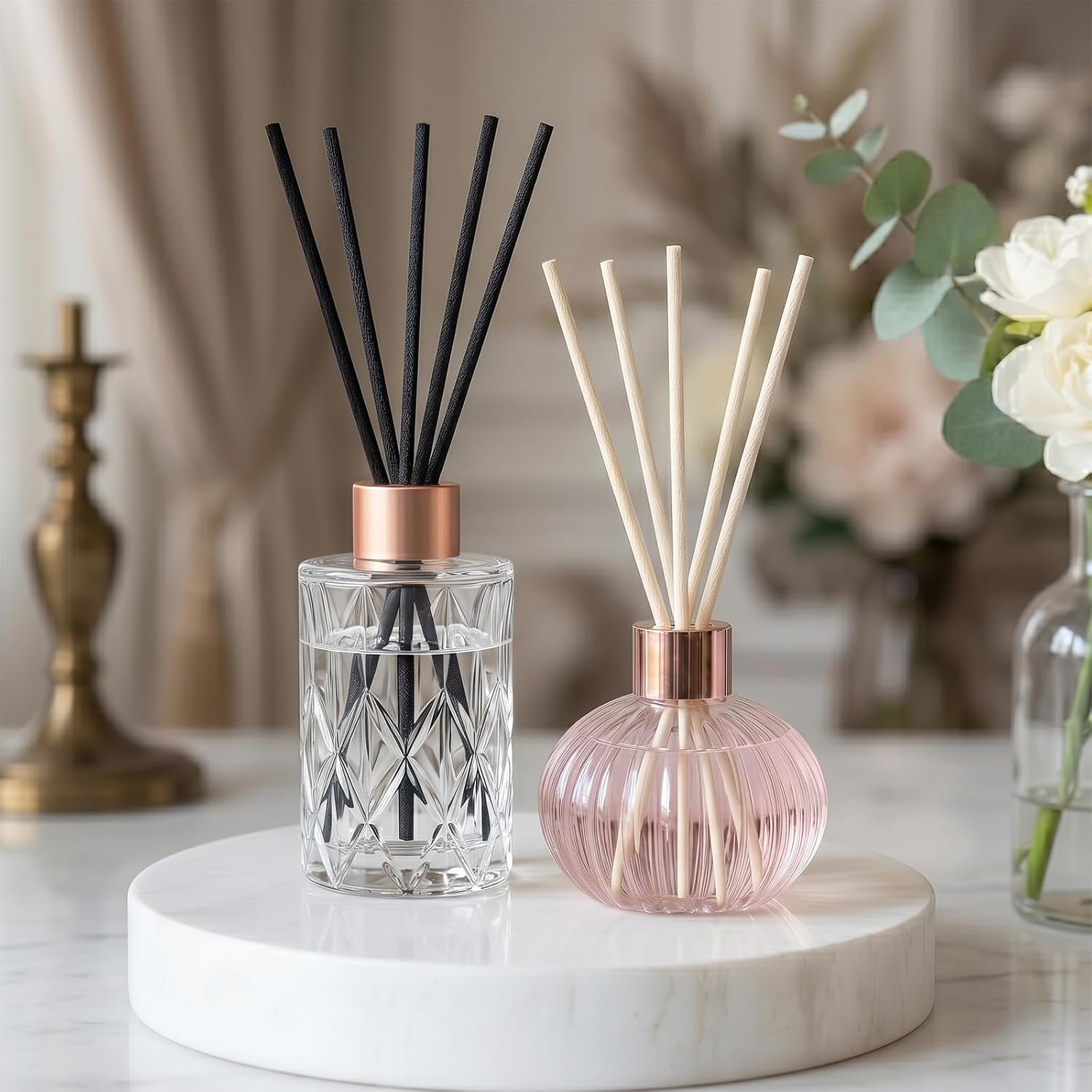 20 Pcs Reed Diffuser Sticks 10 Inch x 3mm Fragrance Diffuser Replacement Refill Sticks for Home Office Essential Oil 10 Black and 10 Natural