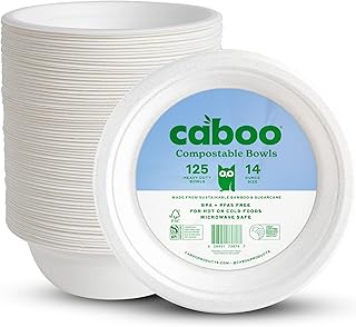 Caboo Disposable Bamboo Paper Bowls, 125 Pack of 14 Ounce Sturdy Biodegradable Bowls, Compostable Bowl, Microwave Safe Party Bowl, Eco Friendly Alternative to Plastic