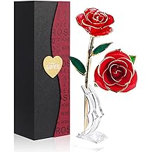 Gold Dipped Rose 24k Red Gold Plated Rose - Everlasting Long Stem Real Rose Exquisite Holder, Romantic Gift for Valentine's and Mother's Day, Gfts for Her Anniversary