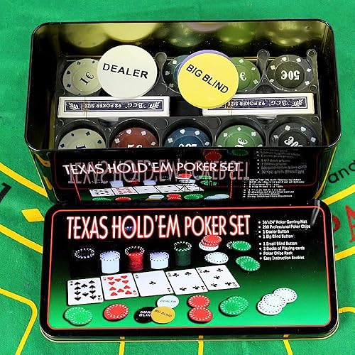 Miniatura 3 de Juego de fichas de póquer con caja de almacenamiento de aluminio, 200 fichas de póquer, 2 unidades, 1 cubierta de mesa profesional y 3 botones de