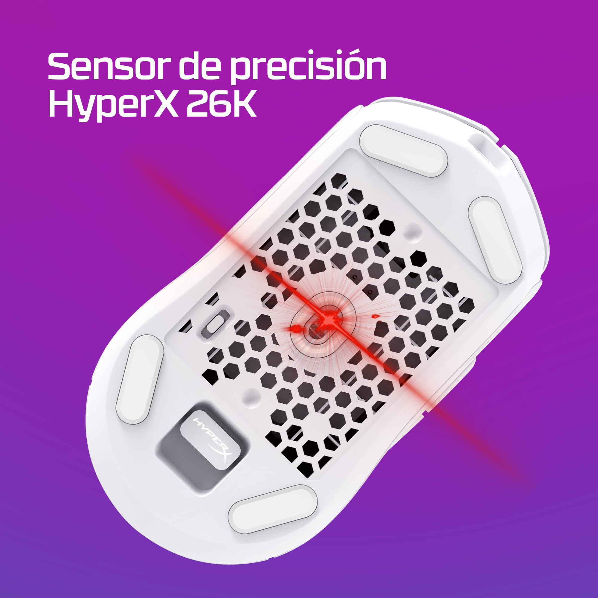 HyperX Haste 2 Wireless – Ratón gaming inalámbrico, ultraligero 61g, batería 100h, sensor preciso HyperX 26K, cable HyperFlex 2, antideslizamiento, color Blanco