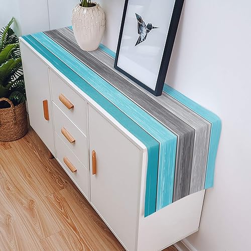 Miniatura 358 de Camino de mesa de algodón y lino estilo granja rústico retro, textura de madera de granero, color degradado marrón y gris, antideslizante,