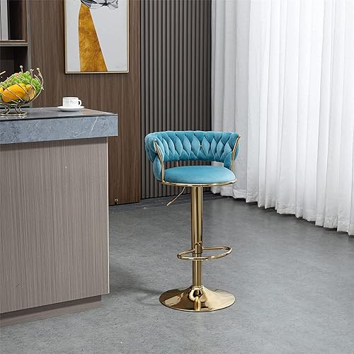 Miniatura 4 de Kakotito Taburetes de bar giratorios de terciopelo de 360 con respaldo bajo y reposapiés, taburetes de bar ajustables, taburete de bar dorado (1