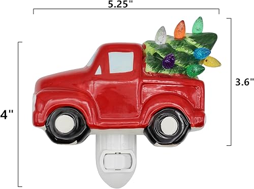 Miniatura 6 de Creative Hobbies Árbol de Navidad en camión luz nocturna  Plug in Ceramic Vintage Night Light con bombilla LED
