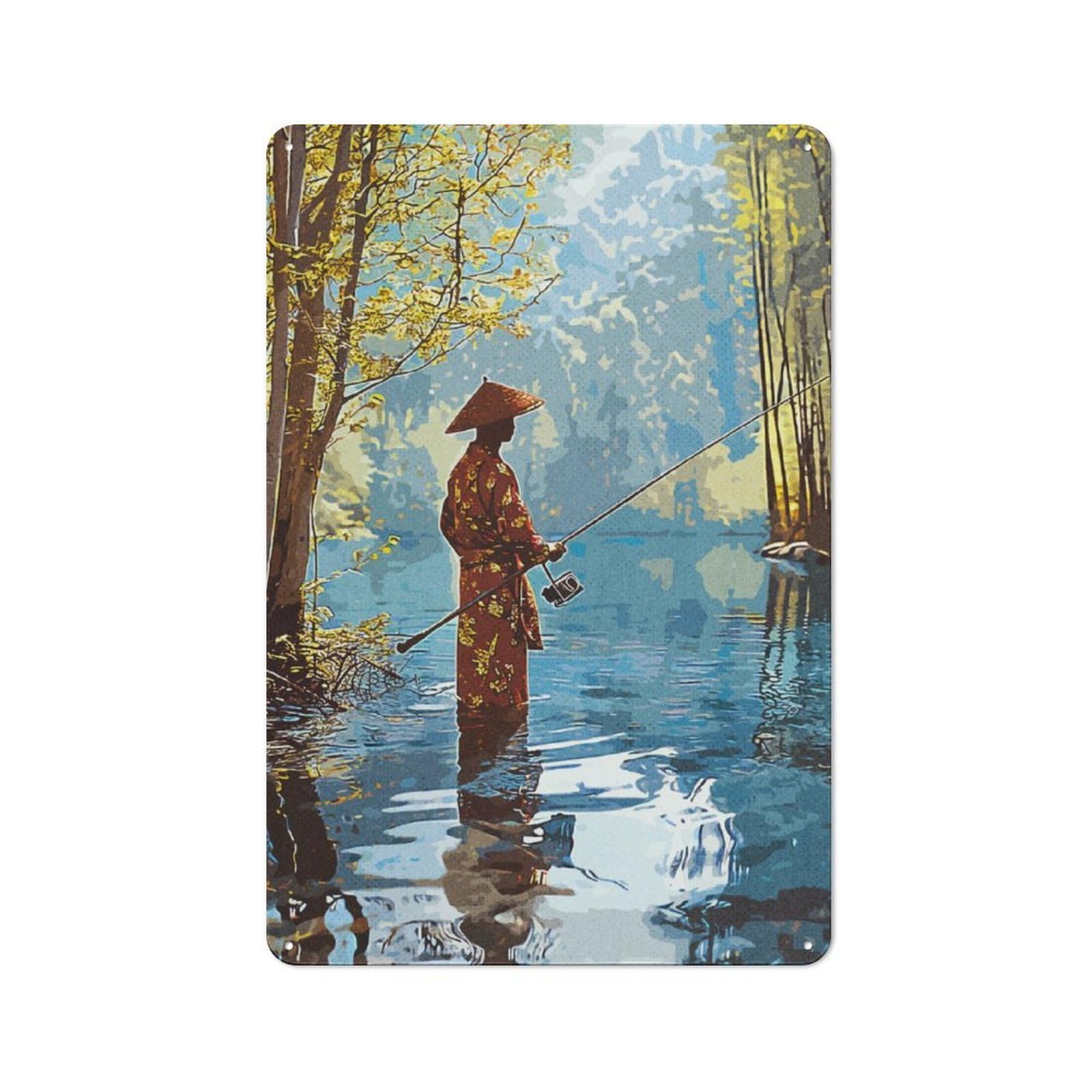 Junmoney Fishing In The Lake Metal Sign 30X20cm With For Pub Or Café, Vintage Decor, For Metal Sign Collectors, For Garage And Workshop Walls