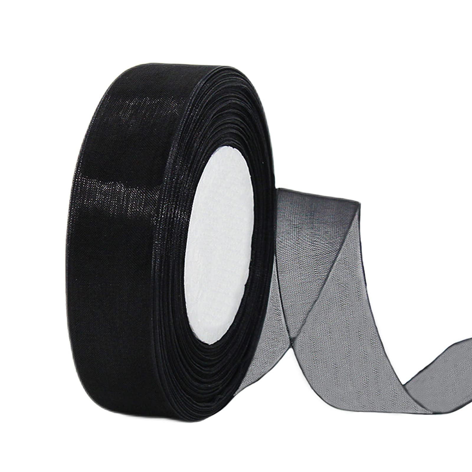 Shirene Black Organza Chiffon Ribbon,2Cm X 45M Organza Ribbon Roll Tulle Chiffon Fabric Ribbon Shimmer Sheer Ribbon For Gift Wrapping Wedding Decor Bow Hair Accessories Flower Bouquet Handmade Diy Crafts