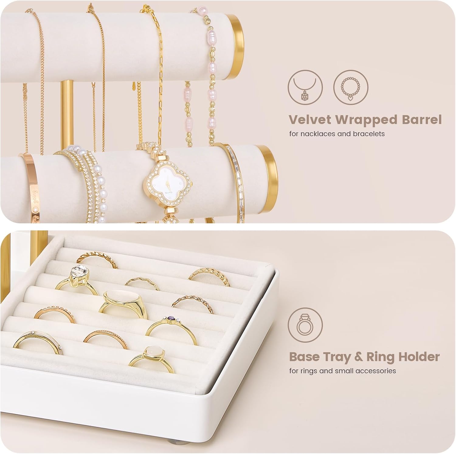 Lolalet Jewelry Holder Tree with Velvet Tray Bundle with 5 Tiers Necklaces Bracelet Display Stand