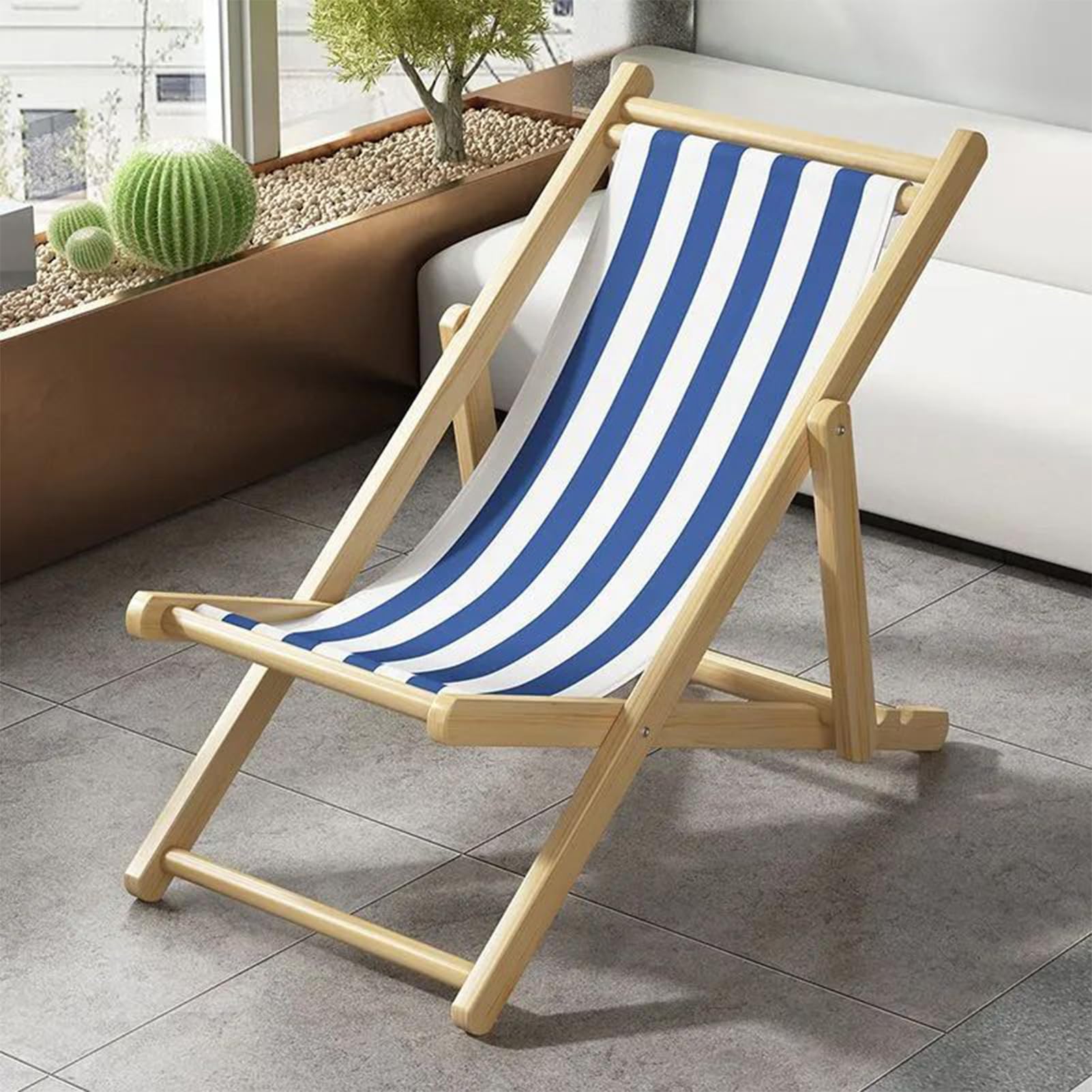 NICENEEDED Beach Sling Chair Replacement Canvas, Blue and White Stripes Casual Simple Sling Chair Fabric for Sunbathing Garden - Image 2
