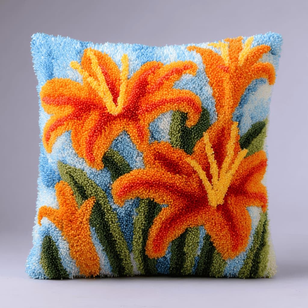 Kitquiver Latch Hook Kits Donkey for Adults,Lily DIY Latch Hook Cushion Kits and Latch Rug Kits Cross-Stitch Embroidery Cushion Cover for Home Sofa Decoration 17X17 in