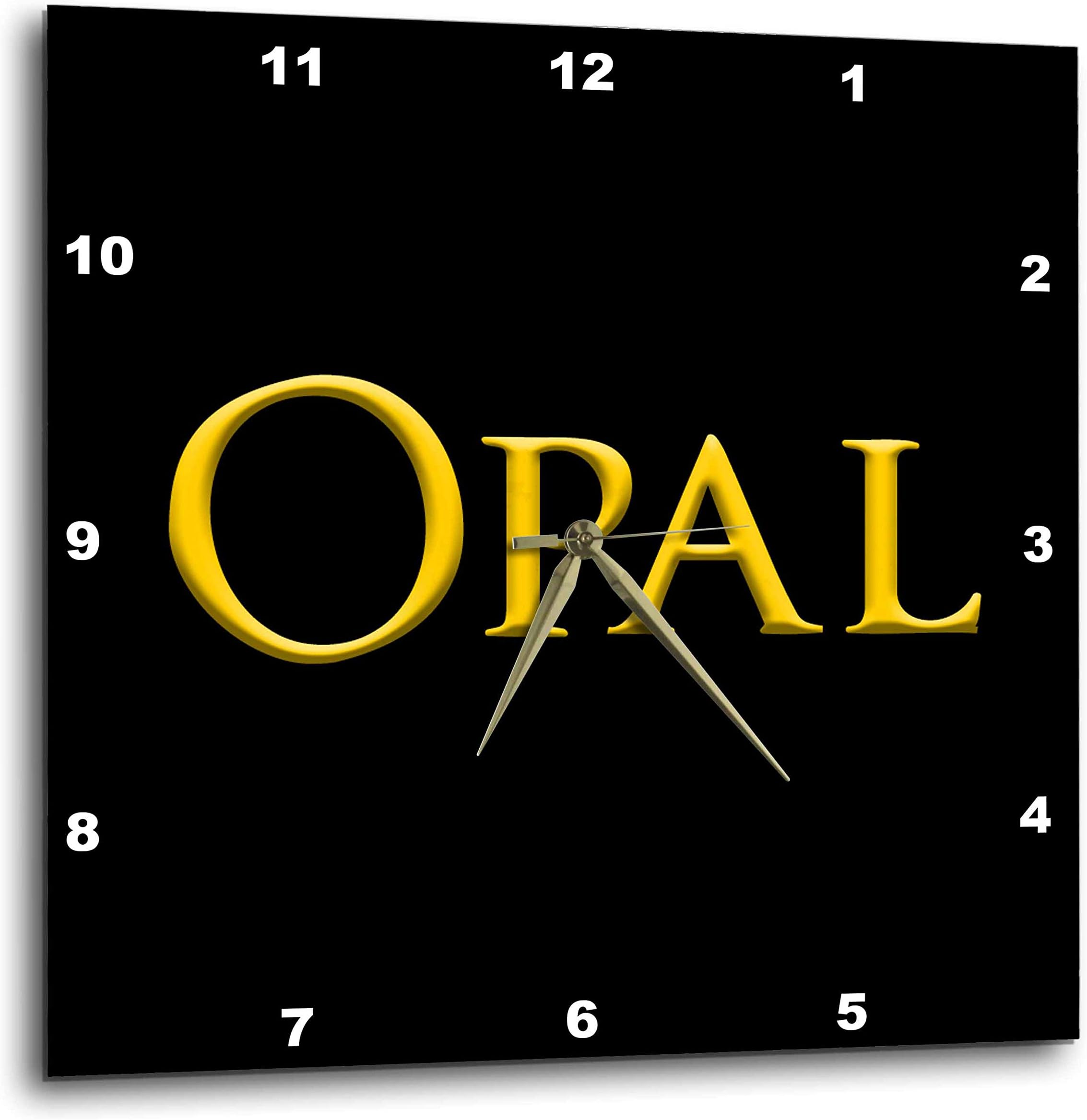 3dRose Wall Clock Silent - 13 inch - Opal Widespread Lady Name in The America. Yellow on Black Charm - Alexis Design - Popular Female Names in USA