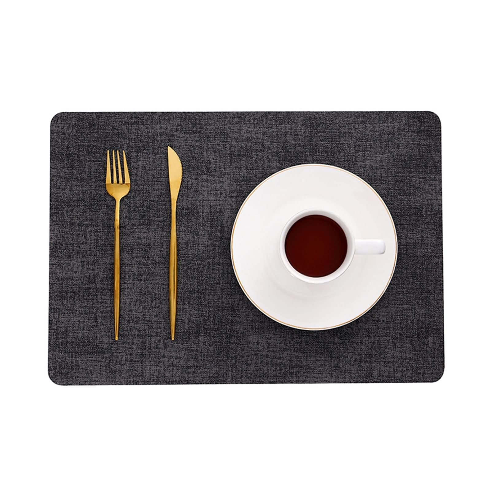 Set de table PU rectangulaire premium aspect tissu lot de 6 protections chic gris foncé