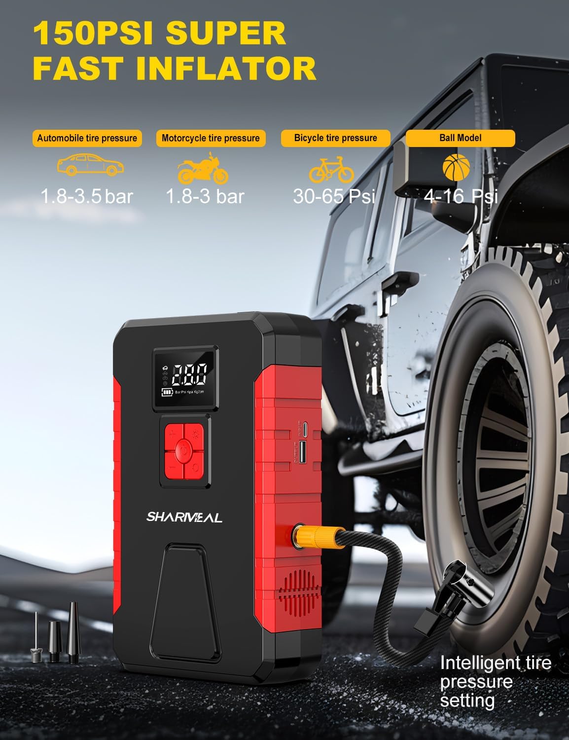 TM16F 10000A Battery Charger, LED Light, tire Pump