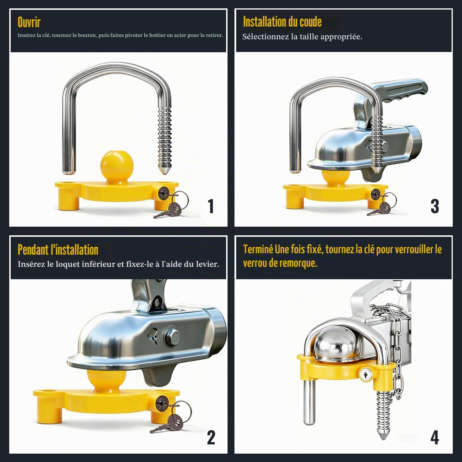 Antivol de Remorque,Cadenas Haute Sécurité pour Attelage et Remorque,Verrou de Protection Anti Vol avec 2 Clés, Accessoires pour Caravane,Voiture,Bateau,Camping,Protection Robuste et Durable