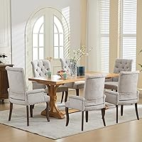 Vista 2 de Juego de 6 sillas de comedor tapizadas, sillas decorativas con respaldo copetudo, sillas de comedor modernas de tela de felpilla con brazos y patas