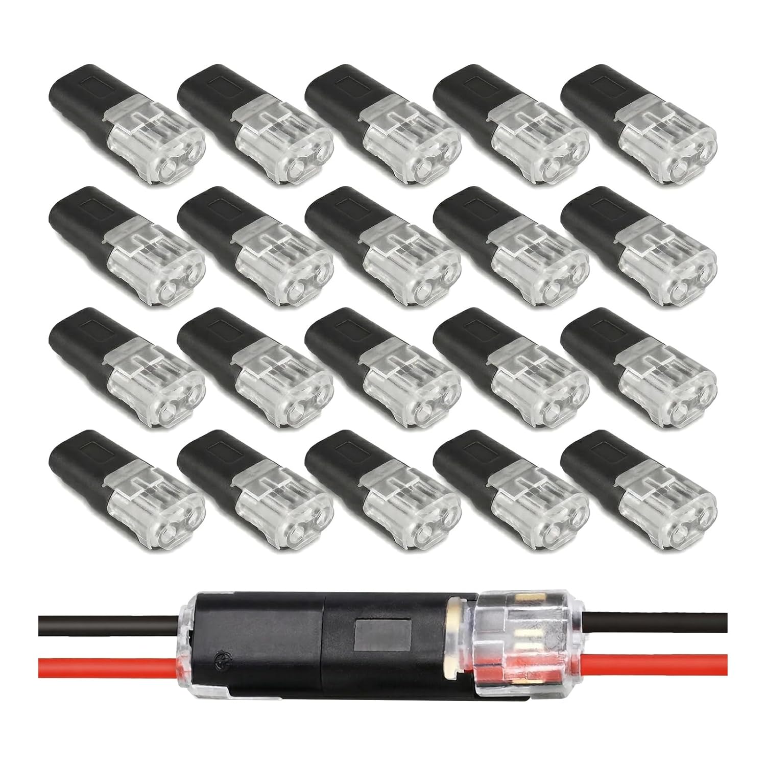Double Wire Plug in Connector with Locking Buckle, Flame Retardant Quick Wire Connector, No Stripping Quick Splice, Low Voltage for LED Strip, Electrical Cable, Home & Automotive Wiring (50PCS)