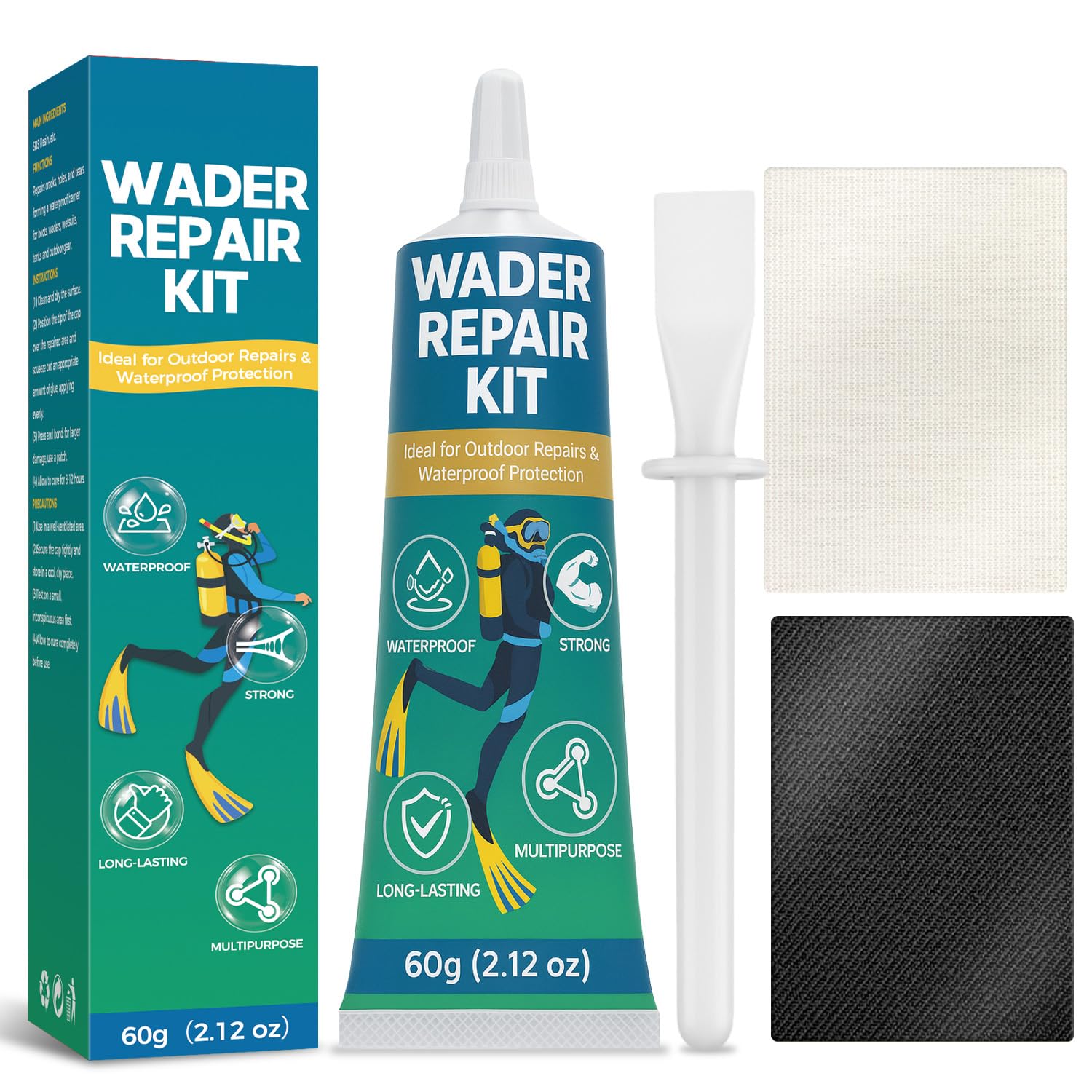 Bondtech Wader Wetsuit Repair Kit, Wetsuit Repair Kit, Waterproof Patch for Repairing Tears, Tears and Holes in Wetsuits, Neoprene, PVC Inflatables and Outdoor Tools