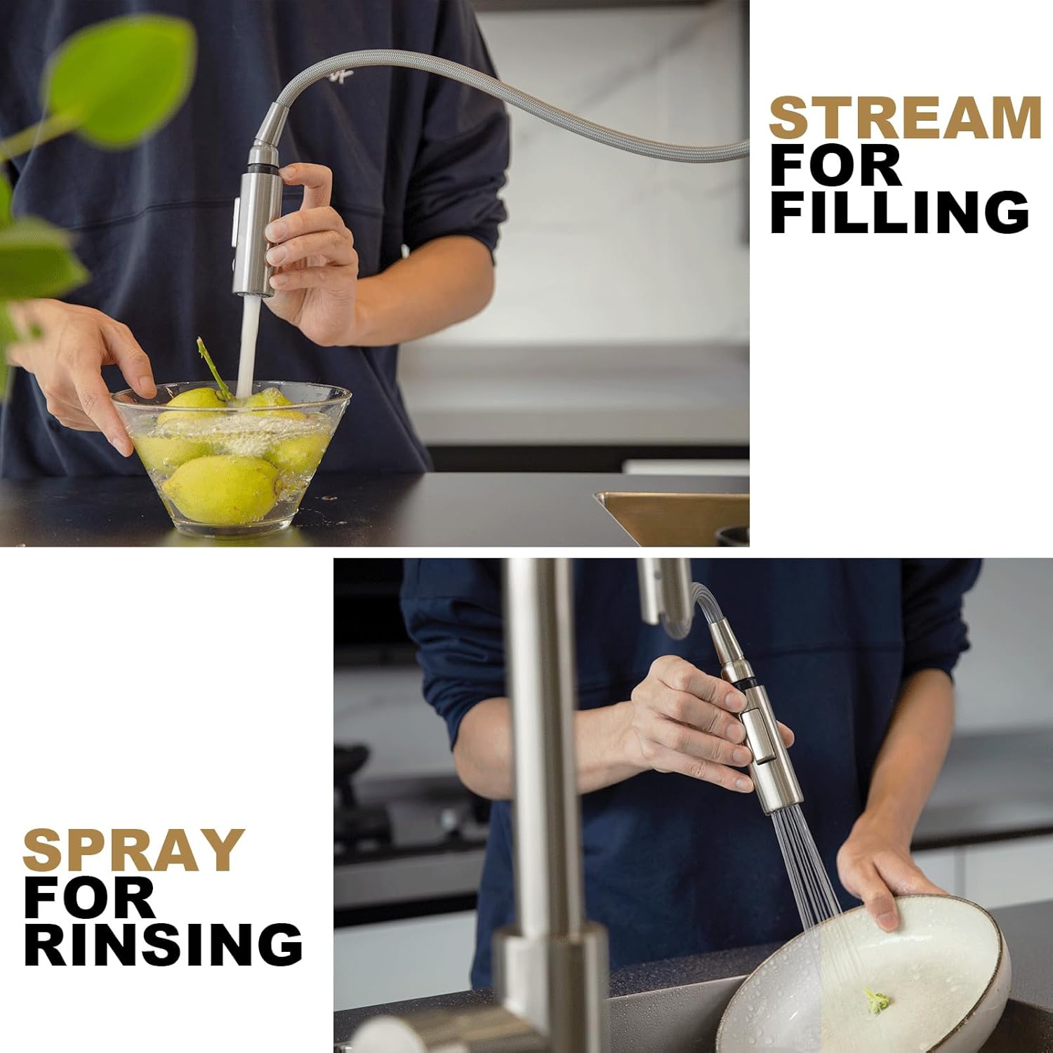 Lava Odoro Brushed Nickel Kitchen Faucet with Pull Down Sprayer, Modern Kitchen Sink Faucet Single Hole Faucet for Kitchen Sink with 2-Function Spray Head, KF1120-BN