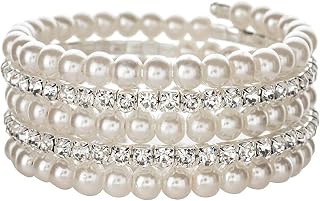 Pearl Bracelets for Women Layered Pearl Wrap Bracelet Vintage Bracelets for Girls Sparkly Rhinestone Bracelets Prom Bracelet Bridal Bracelets for Wedding Costume Accessories for Women