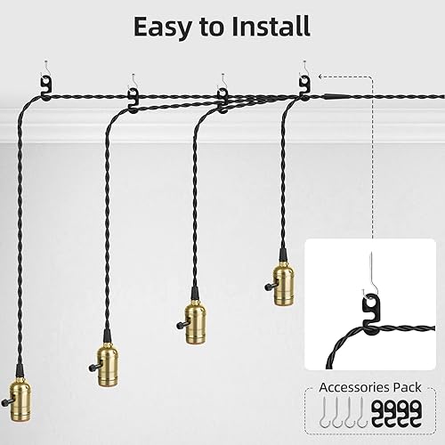 Miniatura 7 de Kit de luz colgante vintage enchufable con portalámparas colgantes E26/E27 de 1 a 4, luz colgante industrial con interruptores rotativos