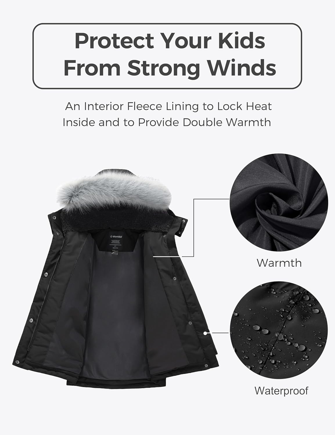 Wantdo Girl's Winter Coat Waterproof Puffer Jacket Warm Hooded Parka - Image 5