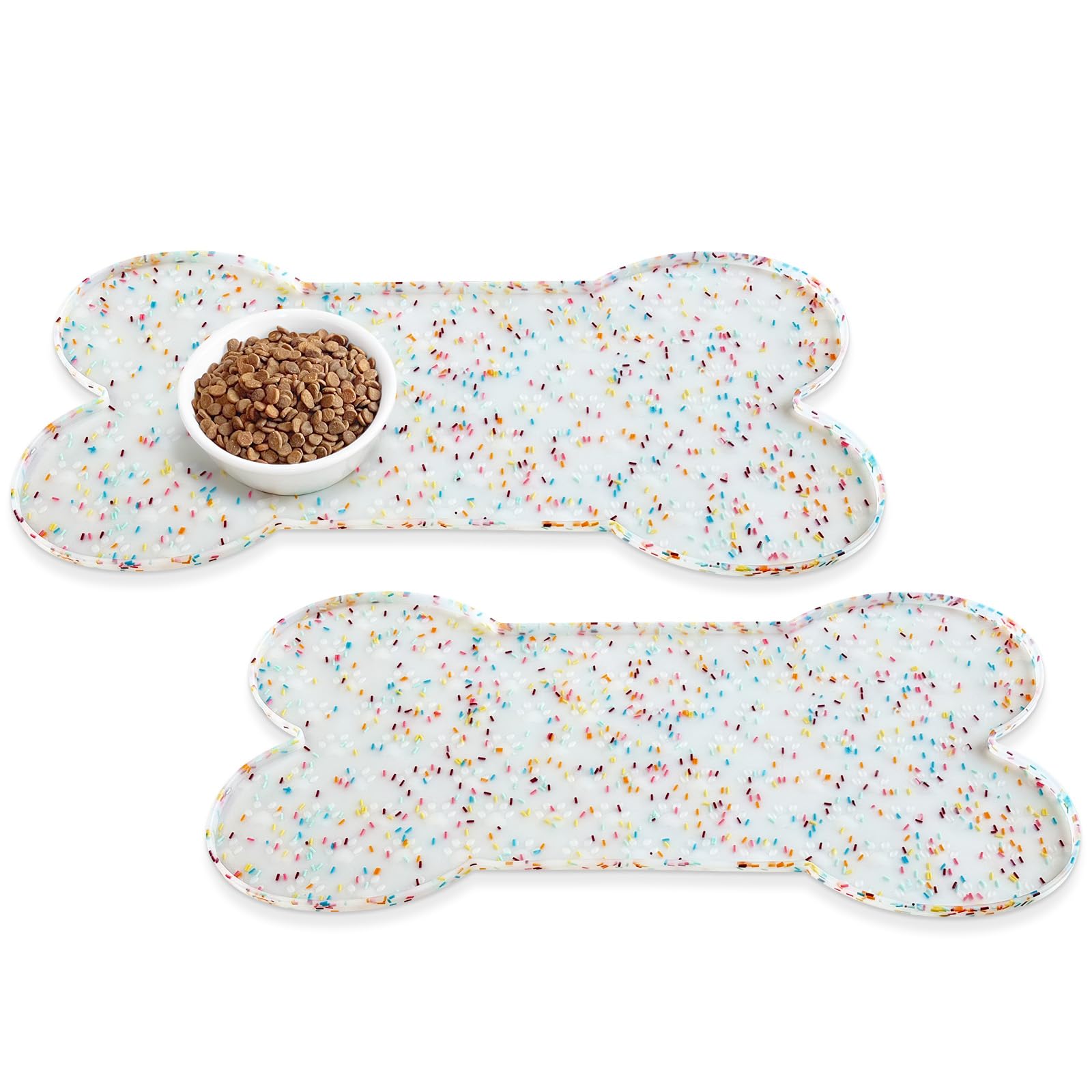 PWTAA Dog Food Mat Anti-Slip Silicone Dog Bowl Mat Thicker Pet Placemat Waterproof Cat Feeder Pad with Raised Edge Puppy Kitten Feeding Mats Suitable Small Medium-Sized Dogs Cats Eating Tray - 2PCS