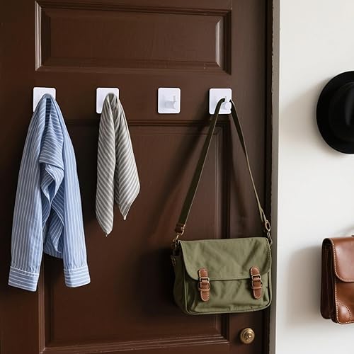 Miniatura 3 de Ganchos adhesivos blancos para toallas, ganchos de pared resistentes para puerta de baño, cocina, paquete de 4 unidades