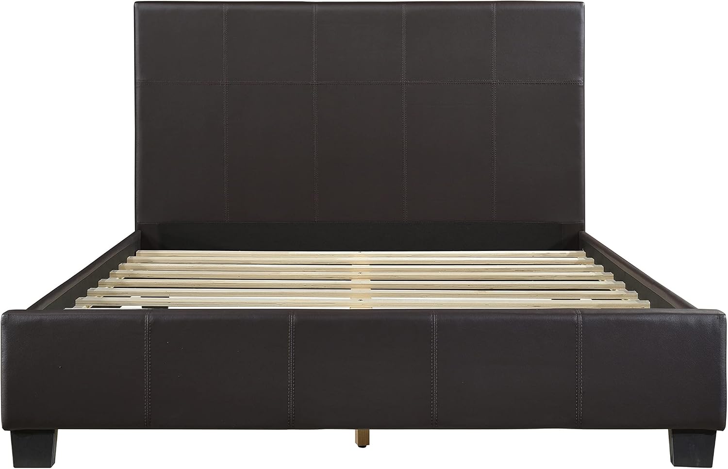 Lexicon Queen Bed Frame with Headboard, Platform Bed Frame, Modern Faux Leather Upholstered Bed Frame, No Box Spring Required, Easy Assembly, Queen, Dark Brown