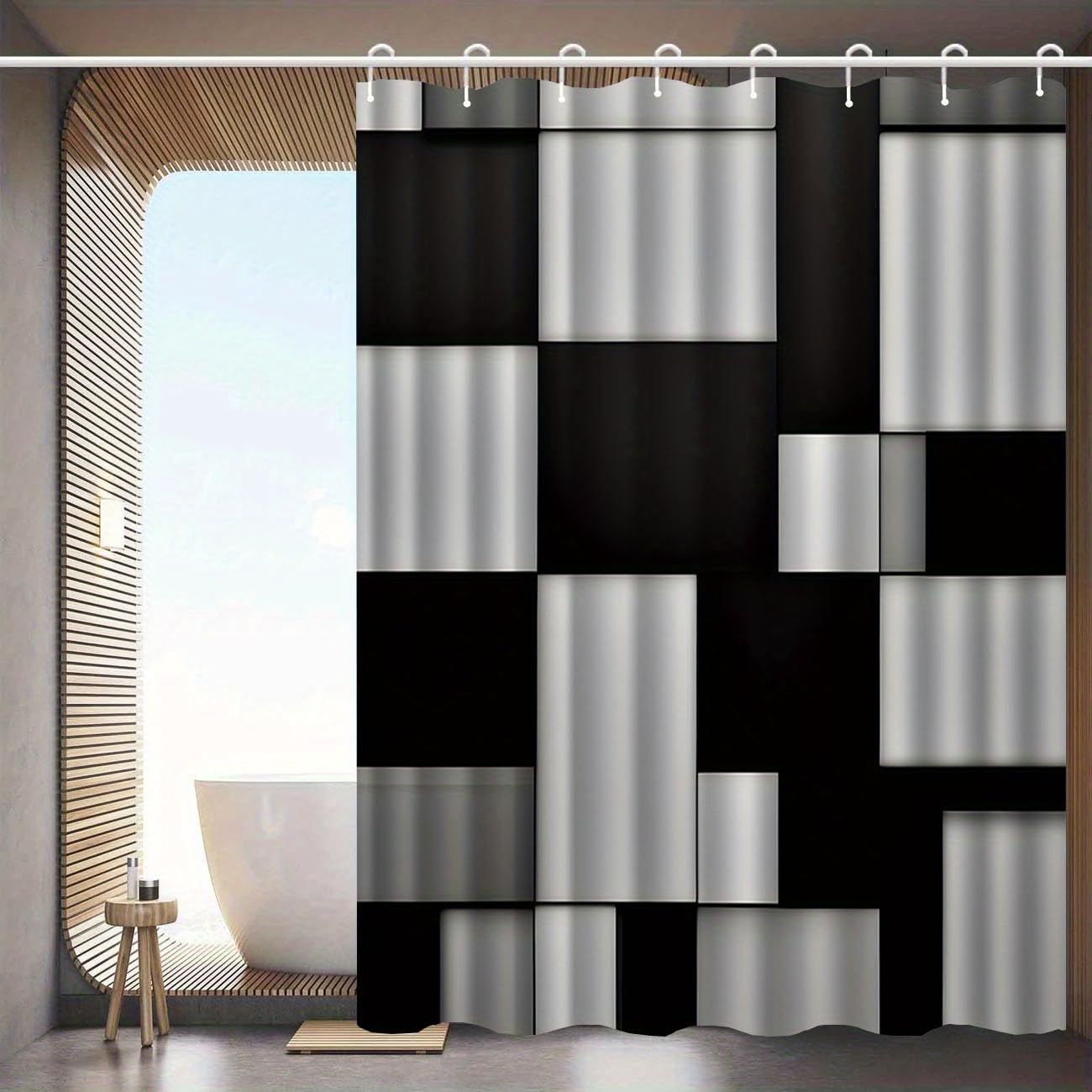 Rideau de douche géométrique haut de gamme pour intérieur chic