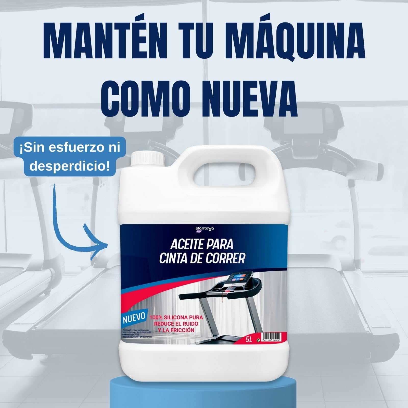 Plantawa Aceite para Cintas de Correr 5L | Lubricante Silicona Cinta Correr. Ideal para Gimnasios, Cintas Domésticas. Aplicación Precisa. Apto para todas las cintas de correr.