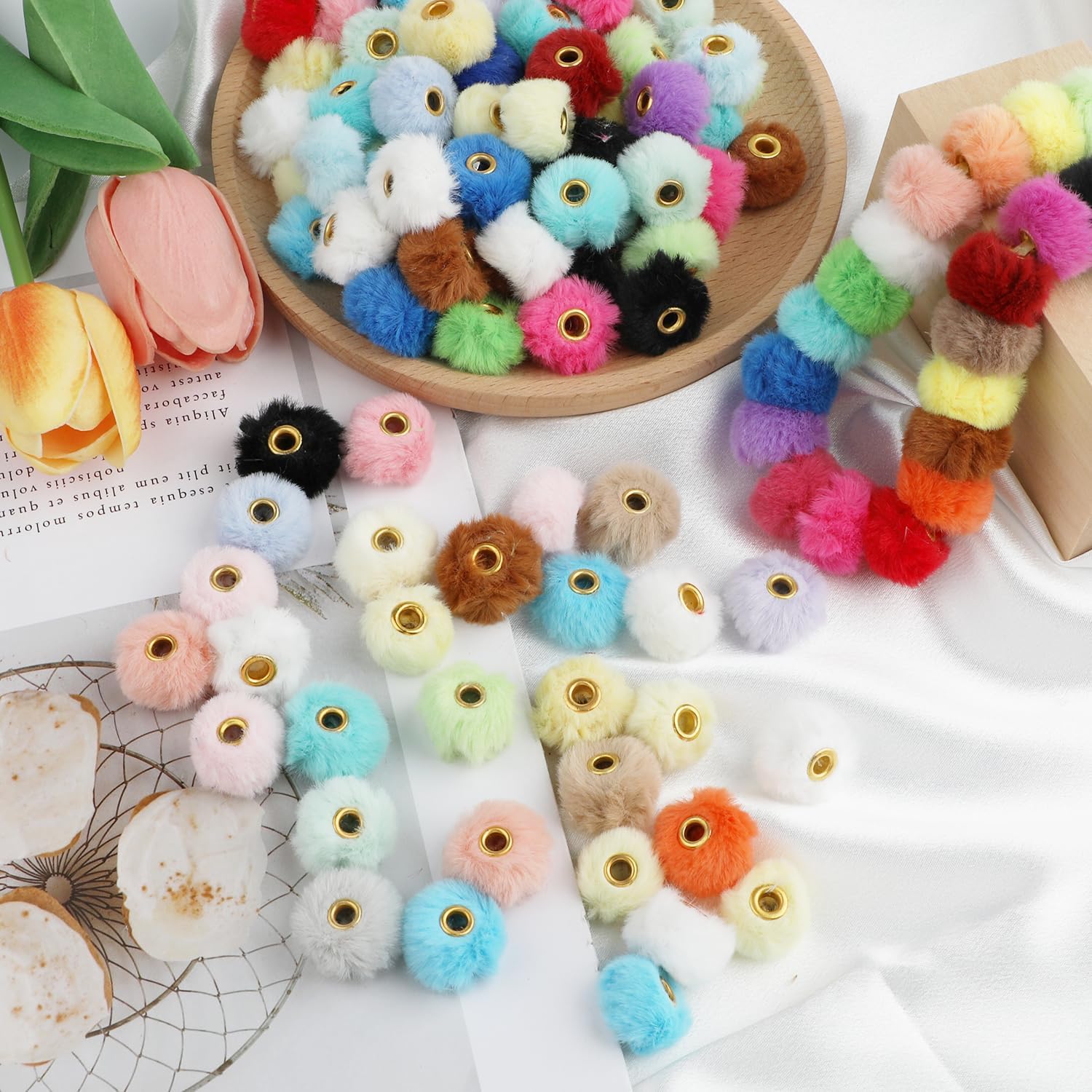 120 Pcs Fluffy Faux Fur Pom Pom Beads, Mlticolor Soft Fuzzy Poms for DIY Crafts, Jewelry, Keychains, Pens and Handicrafts, Bulk Multi-Colored Spacer Beads for Bracelets and Accessories(Color Random) - Image 6