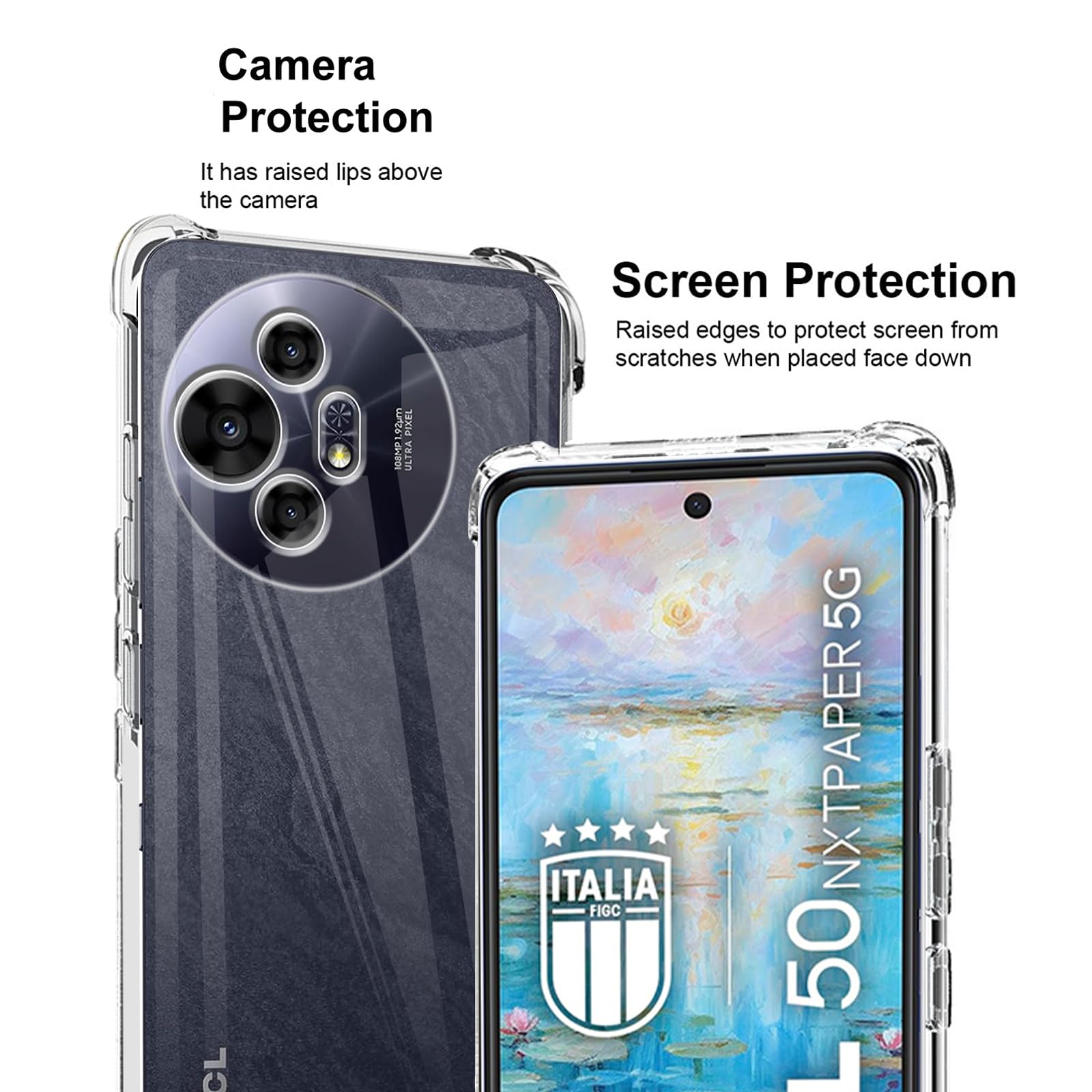 Custodia 2in1 Per TCL 50 NxtPaper – Cover Morbida TPU Trasparente + Pellicola Vetro Temperato 9H – Antiurto E Antigraffio