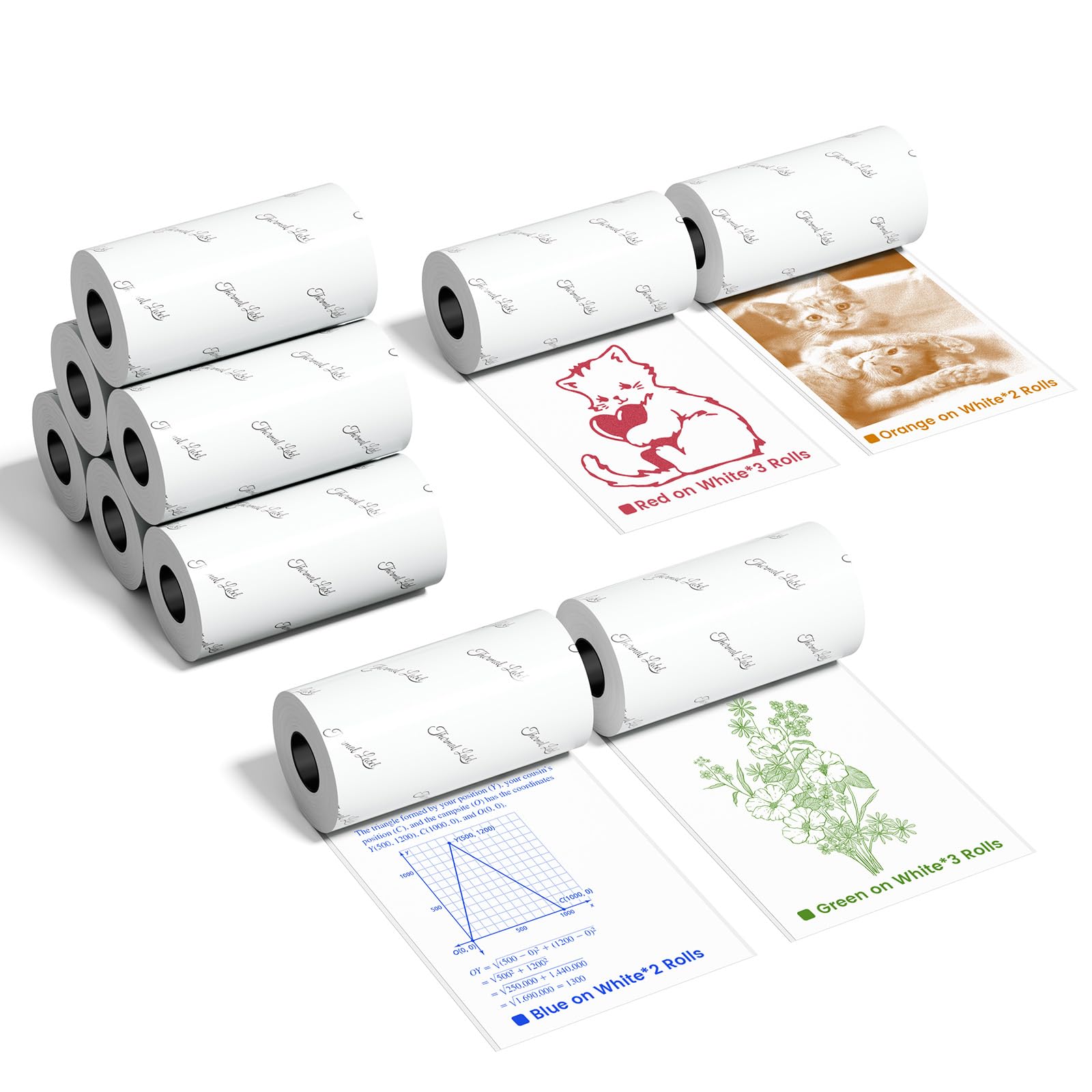 Phomemo Zestaw kolorowego papieru samoprzylepnego do mini drukarek termicznych M02, M02Pro, M02S, M03, M04S, M04AS, P2S, niebieski/zielony/czerwony/pomarańczowy na białym, 50 mm x 3,5 m, 10 rolek