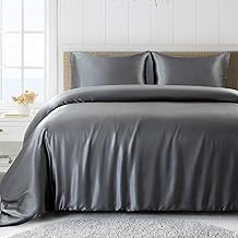 Forhomelife 布団カバー シングル 3点セット シーツ ツルツル 掛け布団カバーセット シングル サテン 布団カバー ベッドカバー 枕カバー ベッドシーツ ボックスシーツ 洋式・和式兼用 美肌 美髪 両面シルクタイプ 滑らかな材質 グレー