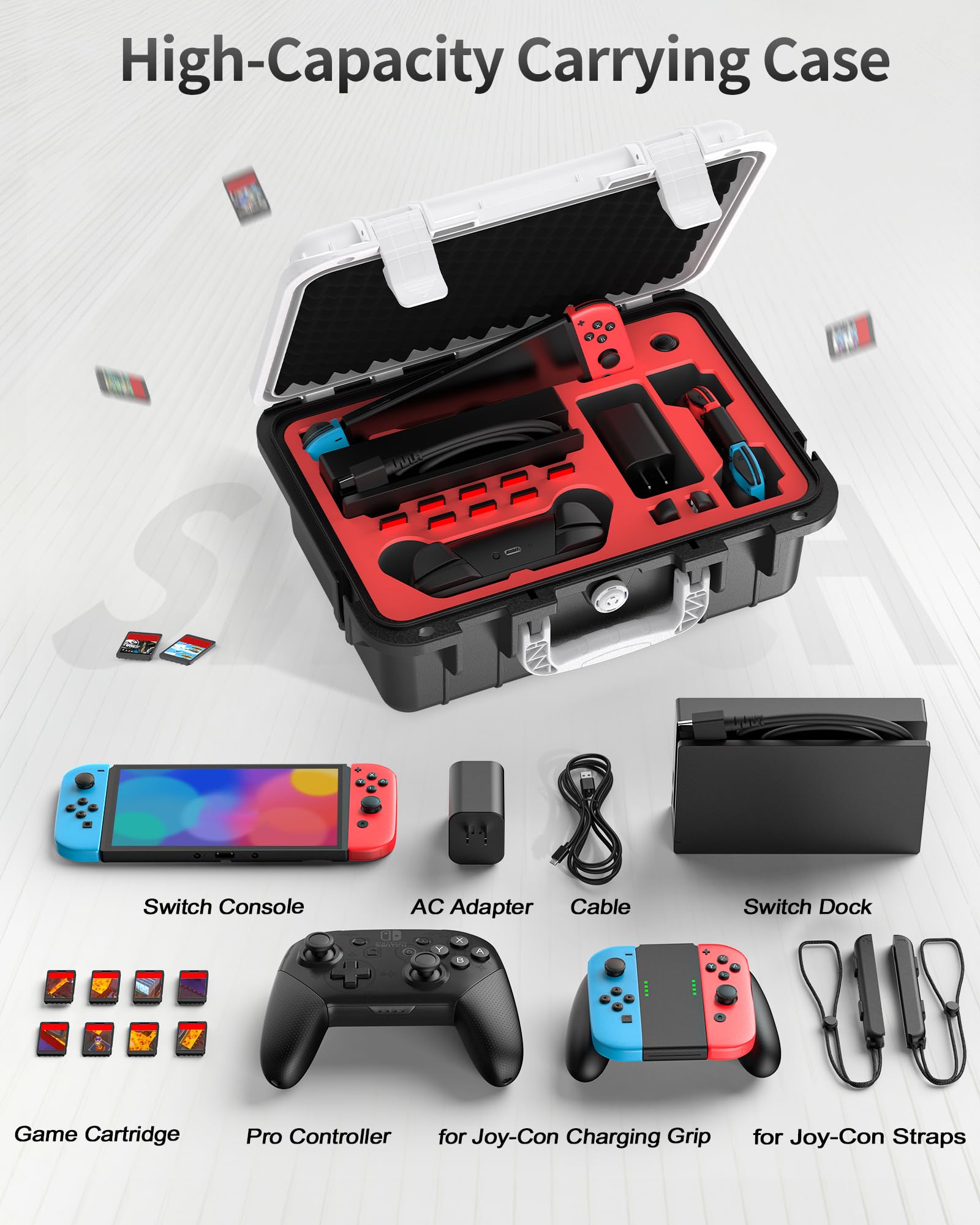 DEVASO Custodia per Nintendo Switch, custodia rigida per Nintendo Switch, impermeabile, protettiva, portatile, custodia protettiva per console Nintendo Switch e altri accessori