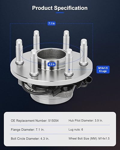 Miniatura 4 de ECCPP Rodamiento de rueda delantero de 6 lengüetas y conjunto de cubo para 1999-2012 para Cadillac Escalade para Chevy Avalanche 1500 Express 1500